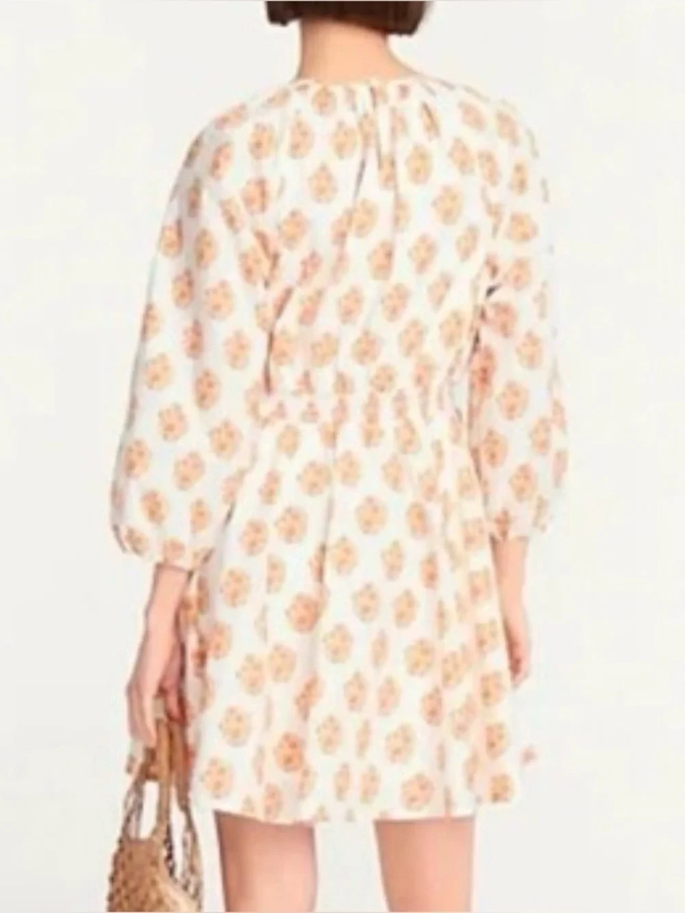 J. CREW WHITE LONG SLEEVE FIT & FLARE DRESS ORANGE FLORAL PRINT SZ MEDIUM